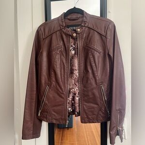GUESS Women's Dark Brown Faux Leather Jacket
